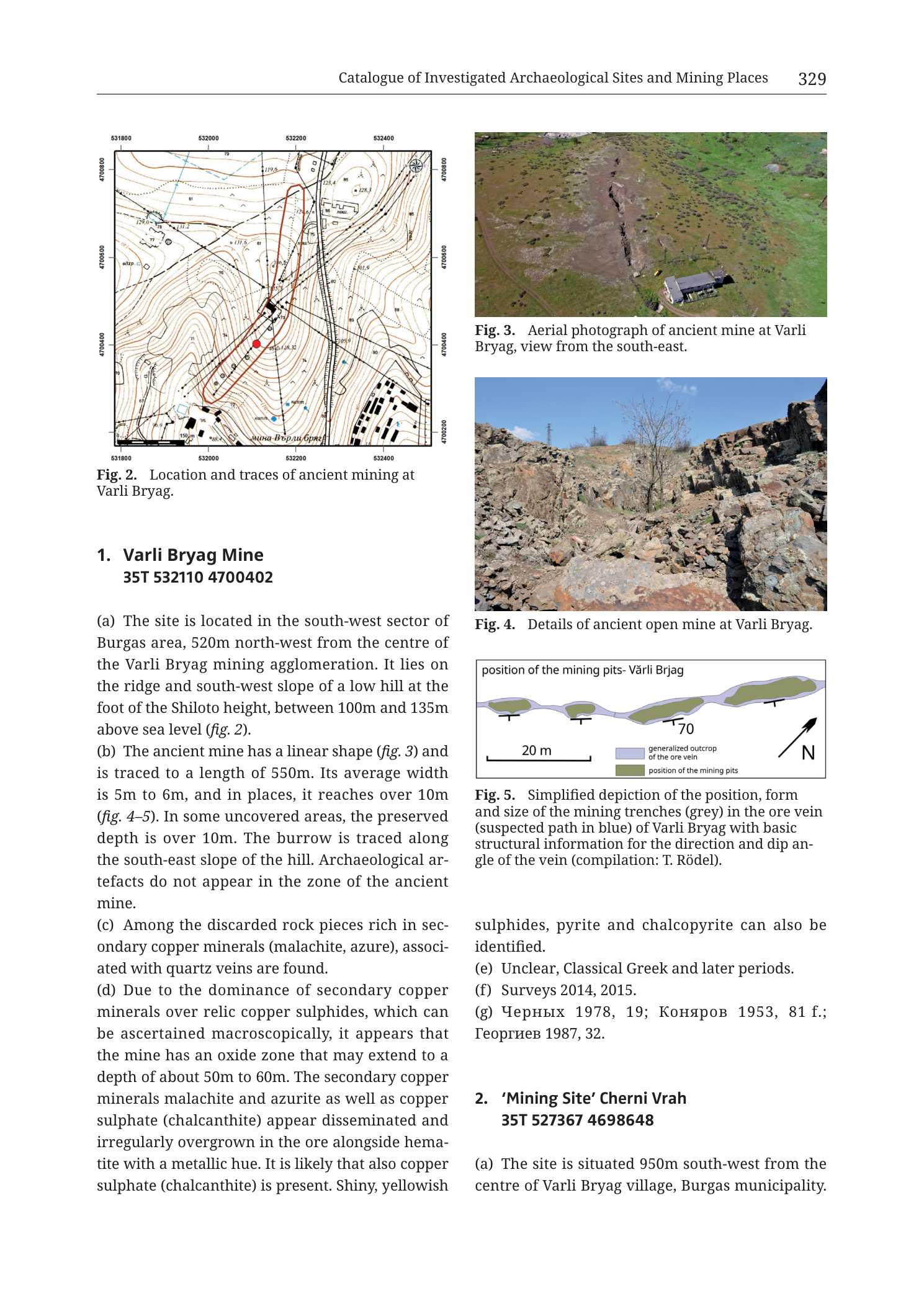 p. 329 (printed header); catalogue entries 1. Varli Bryag Mine and start of 2. 'Mining Site' Cherni Vrah; Figs. 2–5