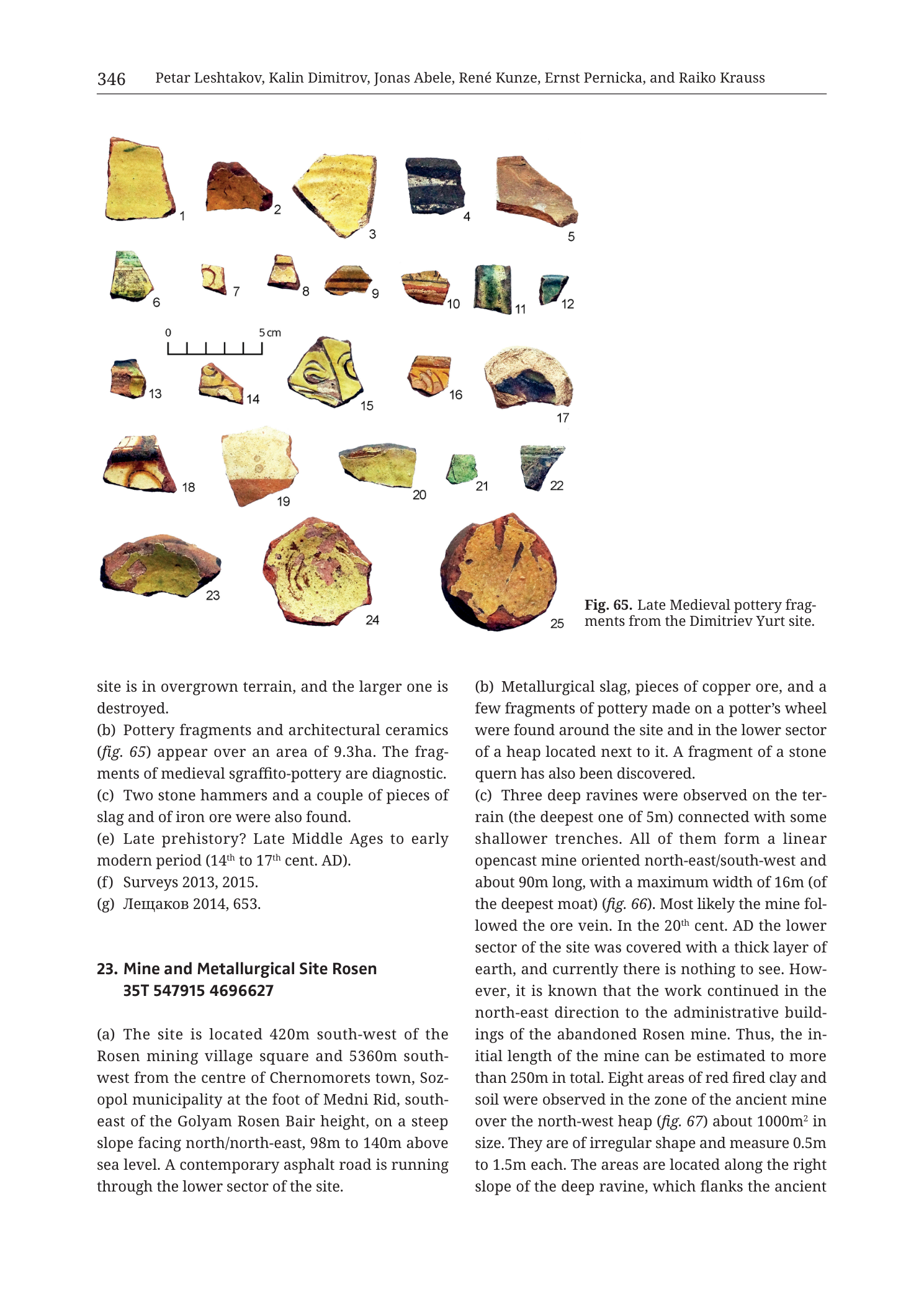 p. 346 (printed header); close of 22. Dimitriev Yurt; start/majority of 23. Mine and Metallurgical Site Rosen; Fig. 65