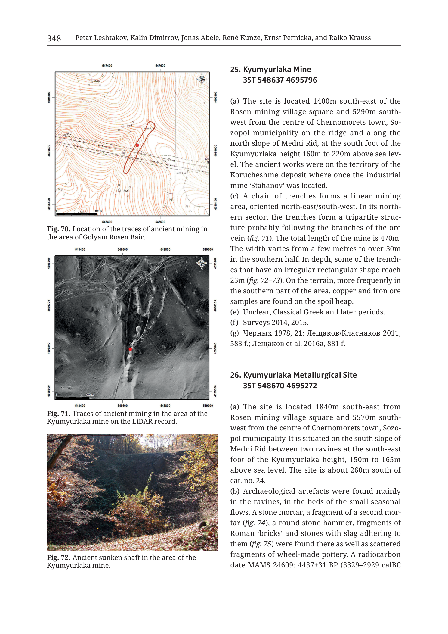 p. 348 (printed header); entries 25. Kyumyurlaka Mine and start of 26. Kyumyurlaka Metallurgical Site; Figs. 70–72